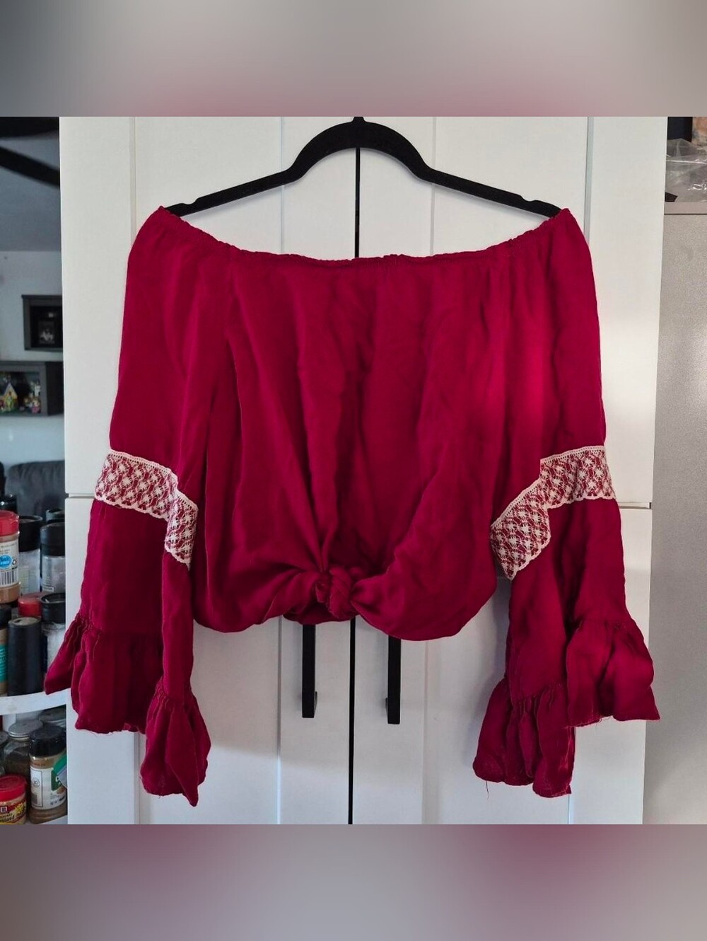Off-Shoulder Peasant Blouse with Embroidered Sleeves